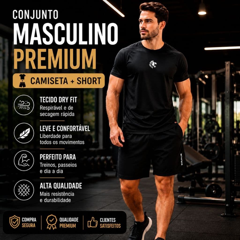 Conjunto Camiseta+Short DRY Confort Casual Esporte Masculino