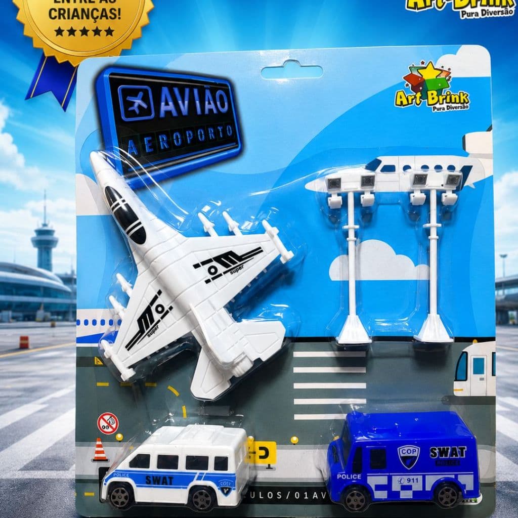 Kit Avião Aeroporto Infantil com Carrinhos SWAT | Brinquedo Educativo Divertido para Crianças