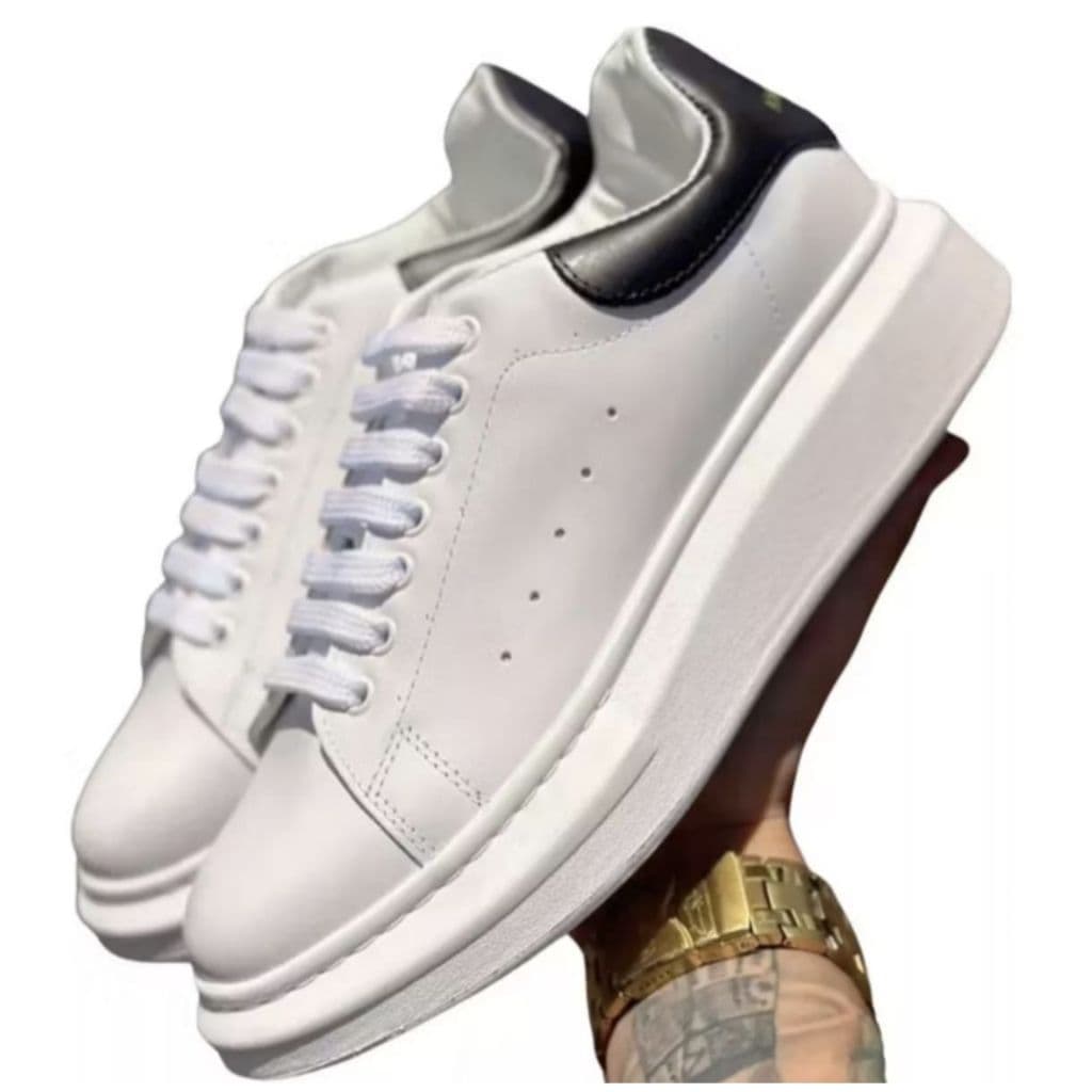 Tênis casual masculino solado alto branco Oxford