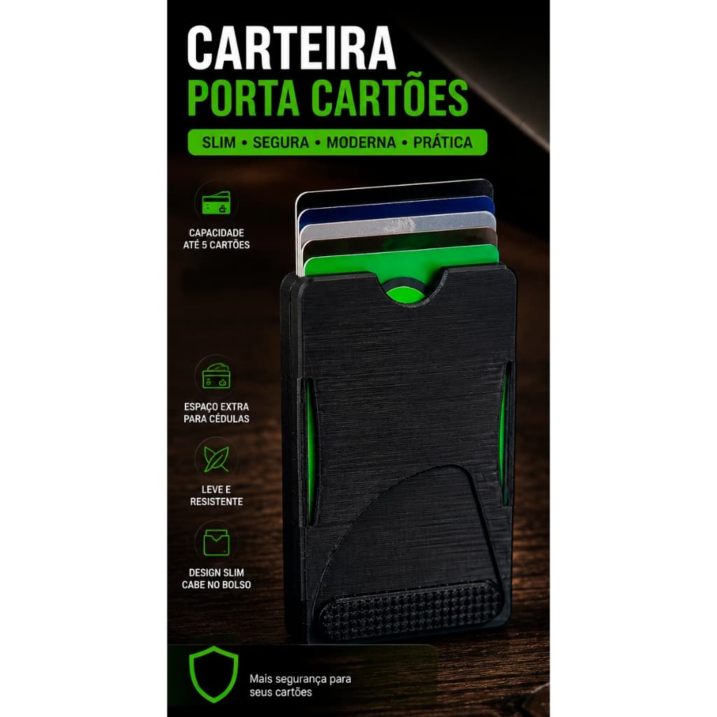 Chega de Carteira Grande! Porta Cartões Slim Compacto com Espaço para Dinheiro e Cartões
