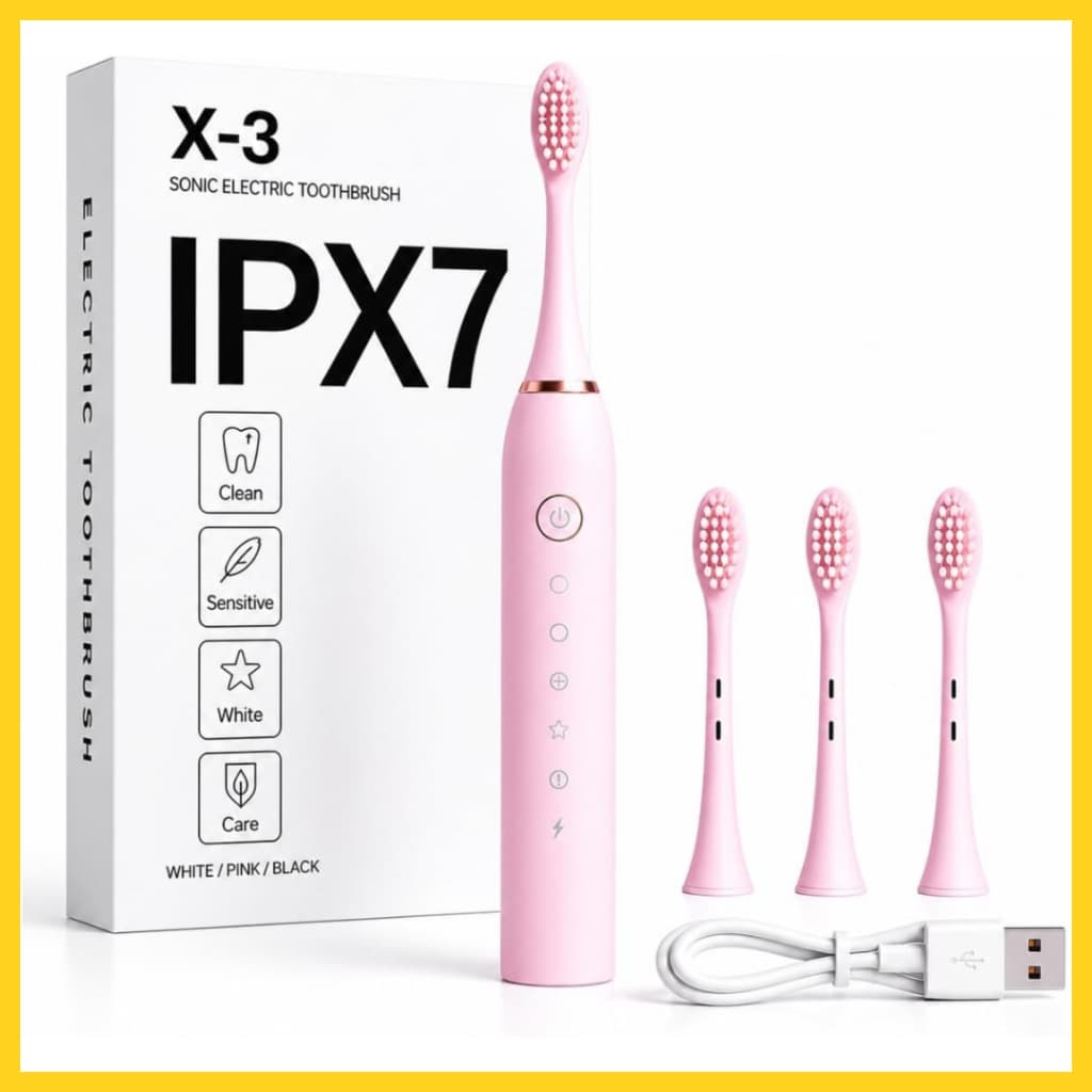 Escova de Dente Elétrica Recarregável USB Escova Dental Ultrassônica IPX7 6 Modos de Escovação