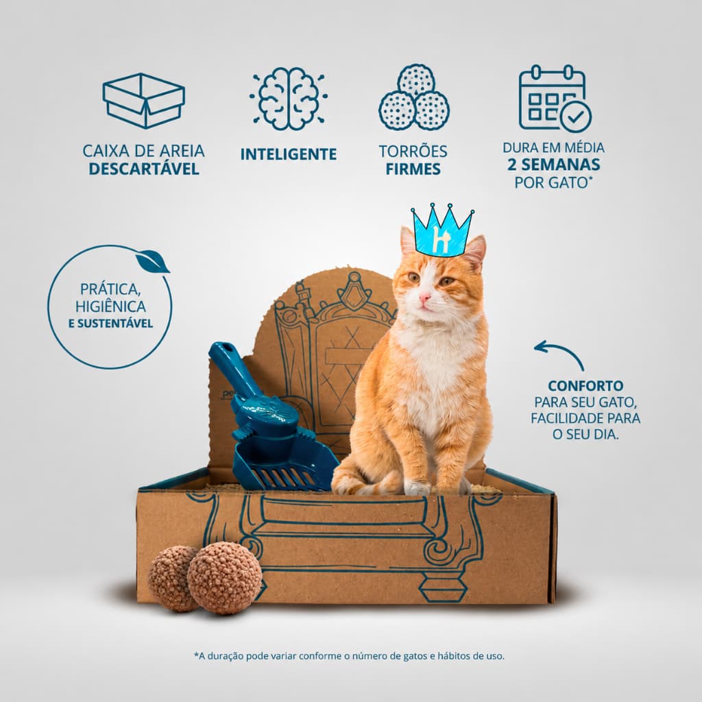 Caixa de areia Descartável para gatos Biodegradavel 2,7kg 2 semanas para gatos pequenos e medios Mandioca e Milho