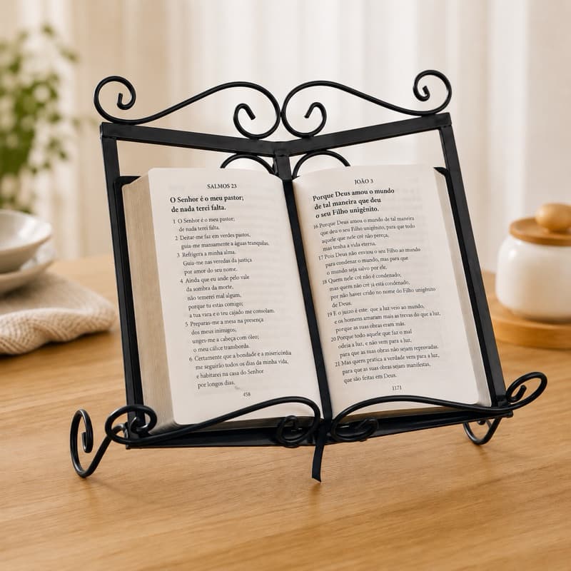 Suporte para Bíblia em Ferro 30x26cm Porta Livro Decorativo