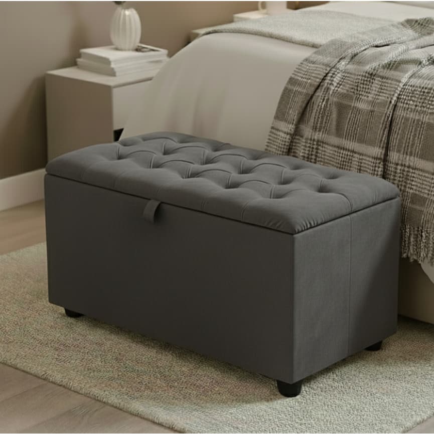 Puff Baú  Capitonê 80cm 120cm Banco Estofado Organizador Sapateira Para Quarto Casal Sala