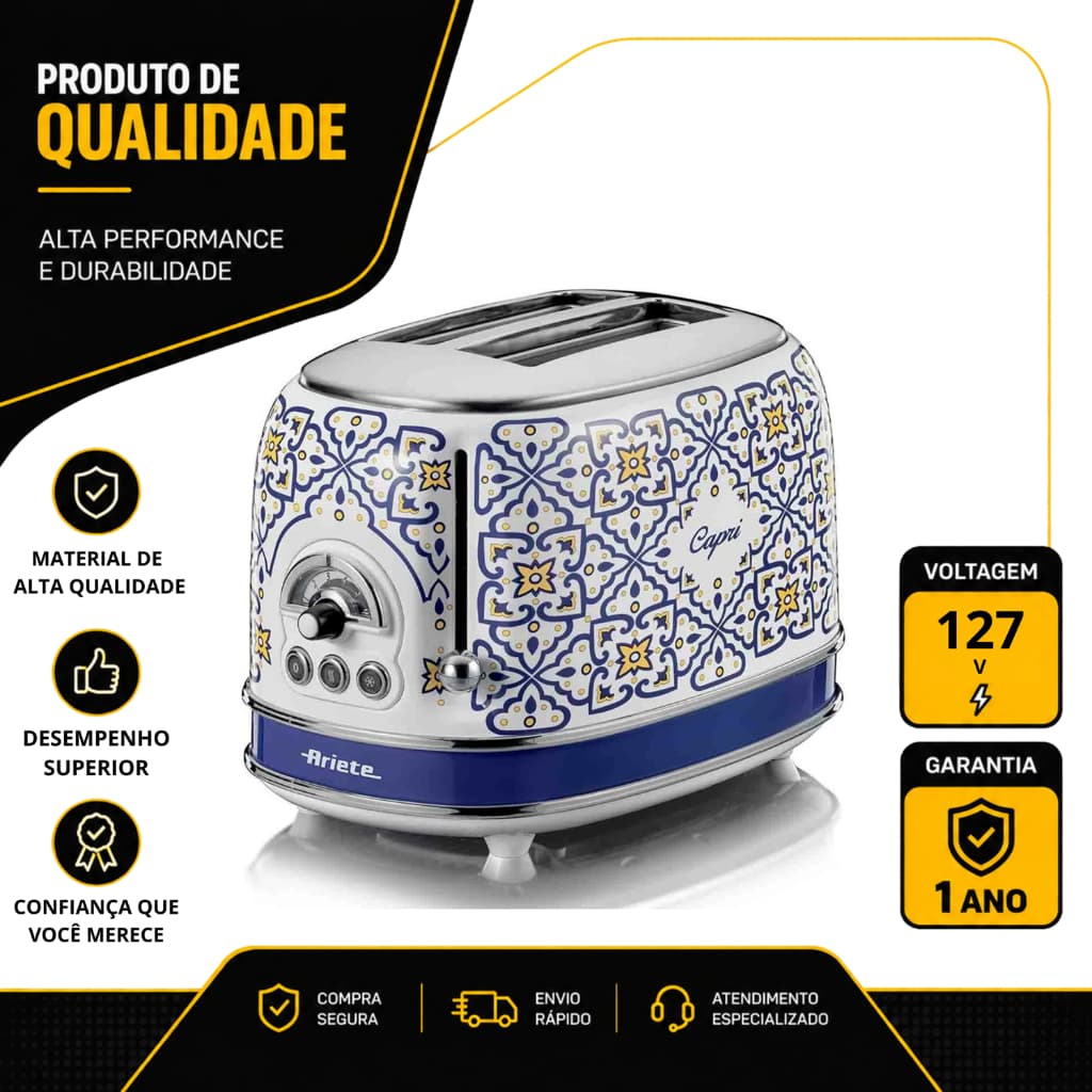 TORRADEIRA ELETRICA ARIETE CAPRI PARA 2 FATIAS COM 6 NÍVEIS DE TOSTAGEM 127V 00C01551CARBR