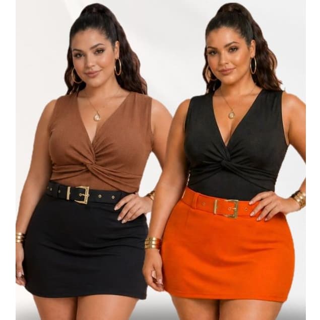 Short Saia  Feminino Plus Size acompanhar cinto regulável  Tam Único 46 ao 50