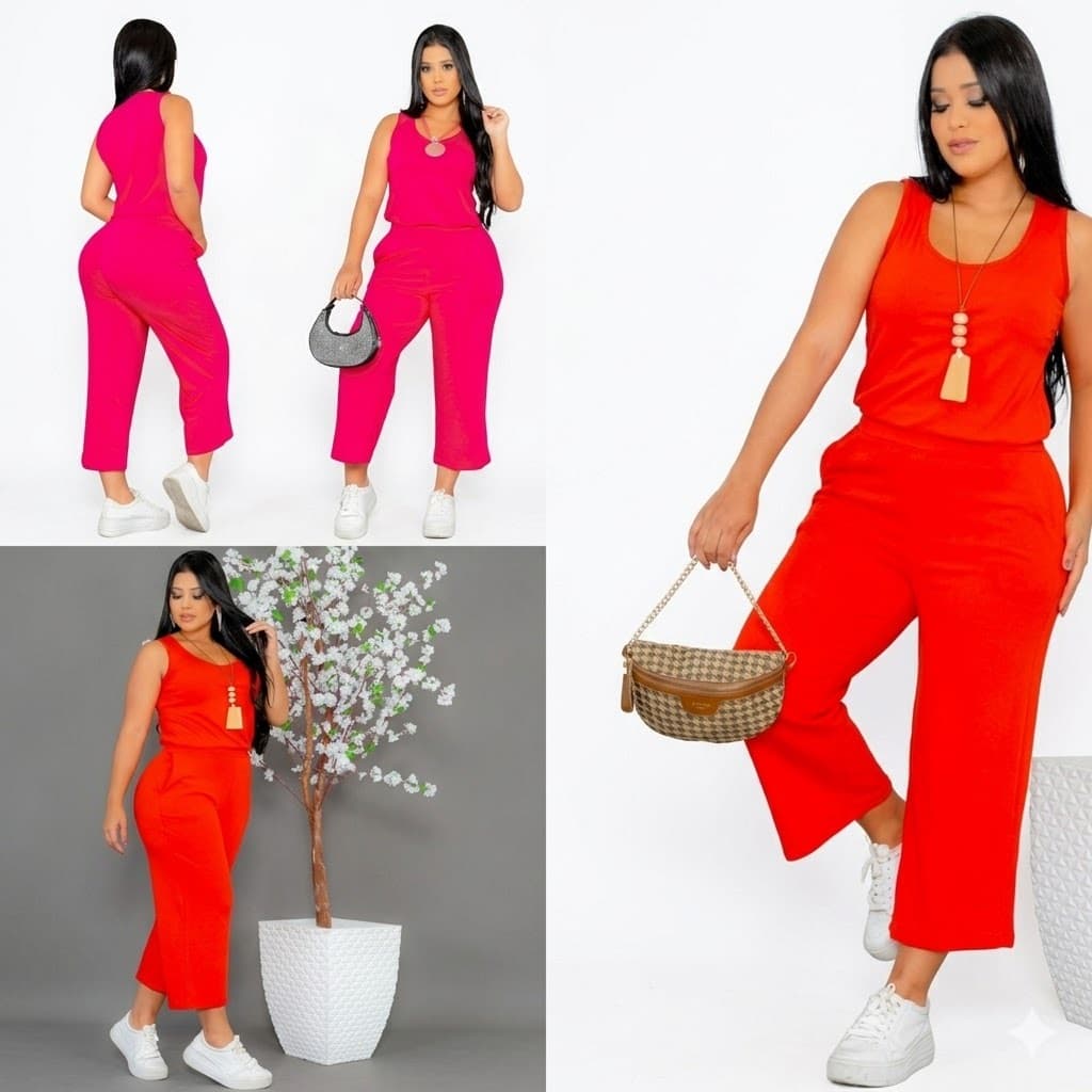 Conjunto Calça Pantacourt  Blusa  Regata com bolso moda feminina confortável elegante básico dia a dia leve elegante