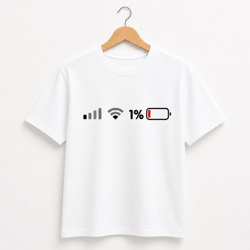 Camiseta Sem Bateria Engraçada WiFi 1% Geek Gamer Nerd Masculina Feminina Algodão Casual Oversized T-Shirt Divertida