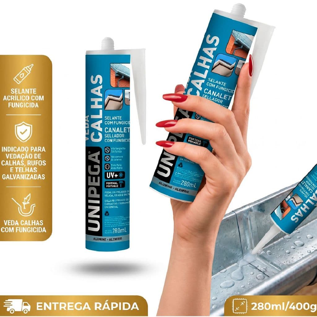 Cola Selante Veda Calha Adesivo Rufo Canaleta 280ml/400g Unipega Com Fungicida Pingadeira Telha