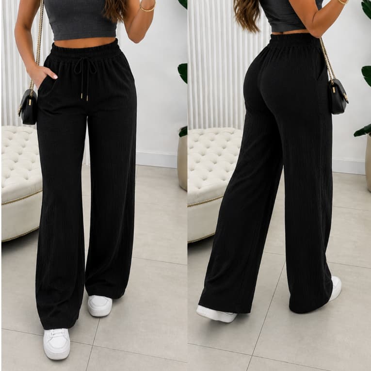Calça Pantalona Longa Femenina Com Cintura Alta Bolso Inverno Elegante E Basico Anarruga Premium