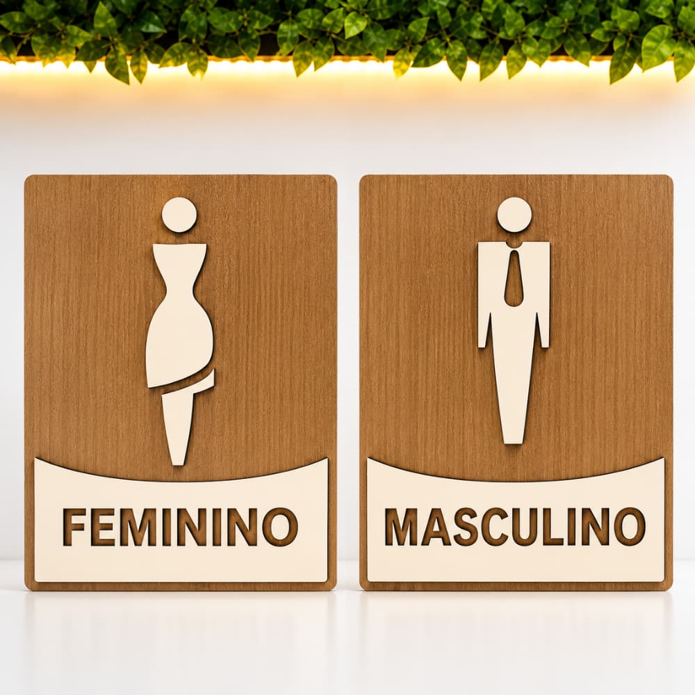Placas MDF Sinalização Premium | Banheiro, WC, Toilet e Ambientes