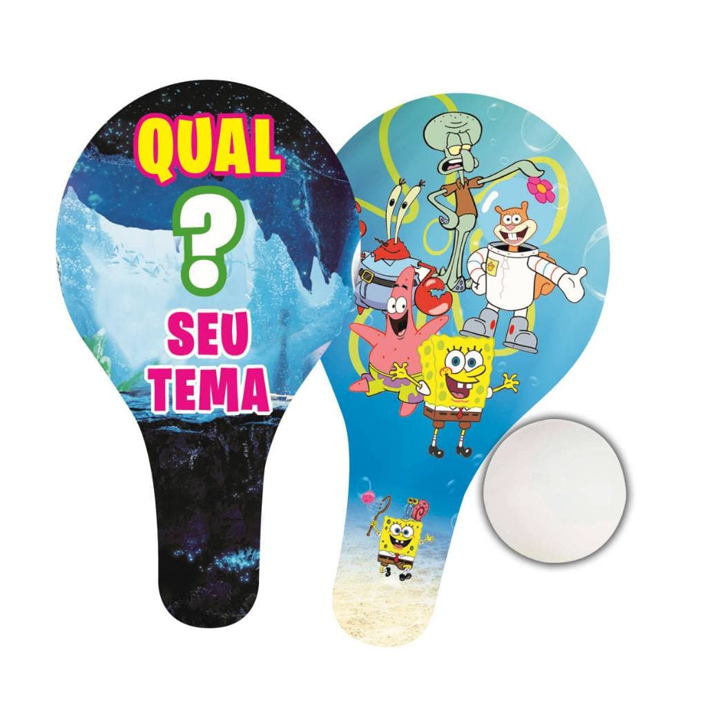 Kit 8 Pares Raquete Personalizada (Todos os Temas) com Bolinha, Saquinho e Etiquetas - Lembrancinha, Festa, Brinquedo