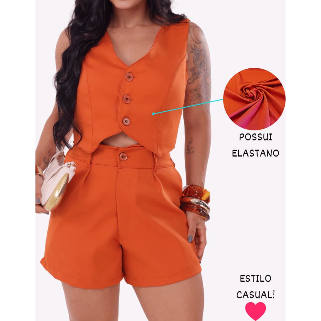 Conjunto Feminino  Colete e Short Alfaiataria Elegante Casual