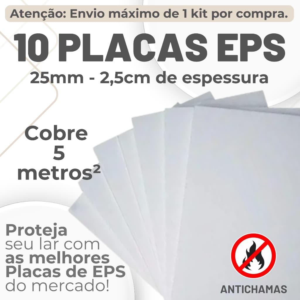 10 Placas Forro EPS Antichamas Espessura 25mm (2,5cm) Tamanho 100x50x2,5cm Termoacústico