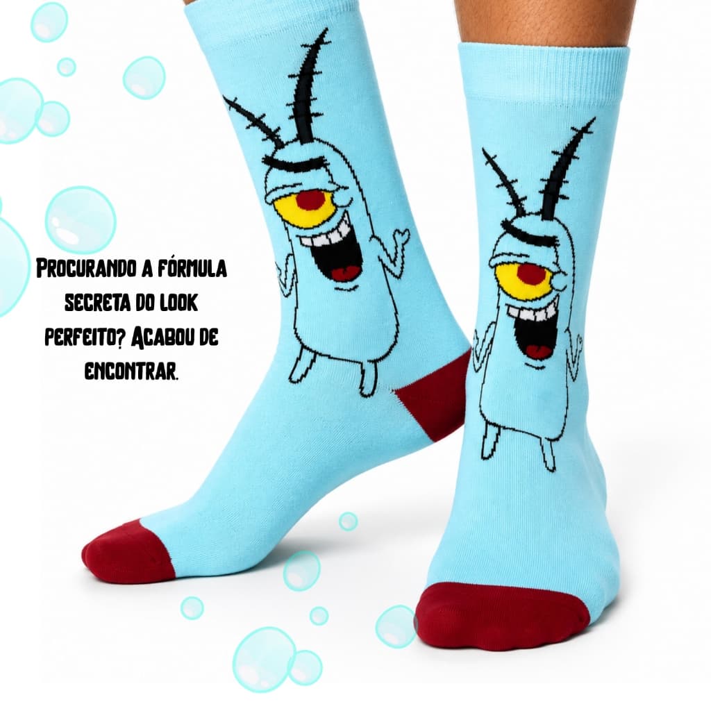 Meia Divertida Plankton Bob Esponja Cano Alto Geek Anime Academia Maromba Personagens