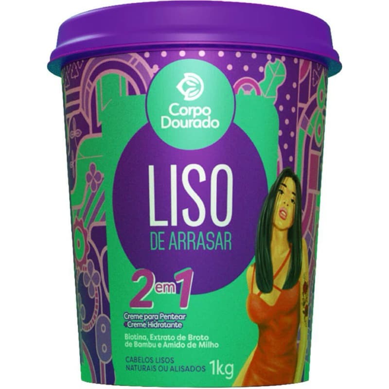 Creme de Pentear e Hidratar 2 em 1 Liso de Arrasar 1kg Corpo Dourado