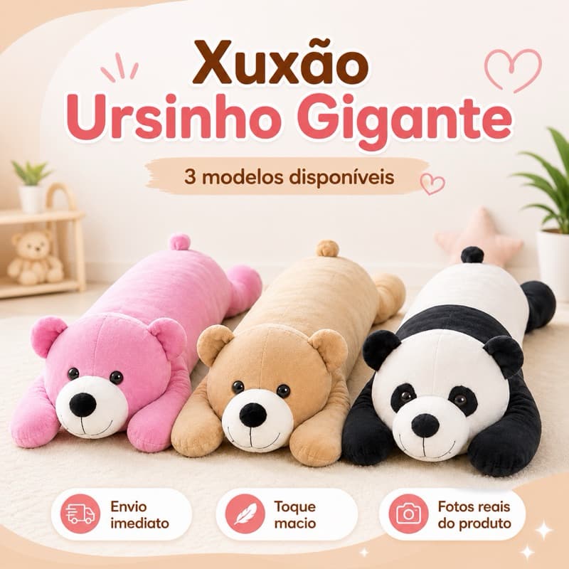 Urso de Pelúcia Gigante Xuxão 1,10m Macio Antialérgico Travesseiro de Corpo Infantil 3 Cores