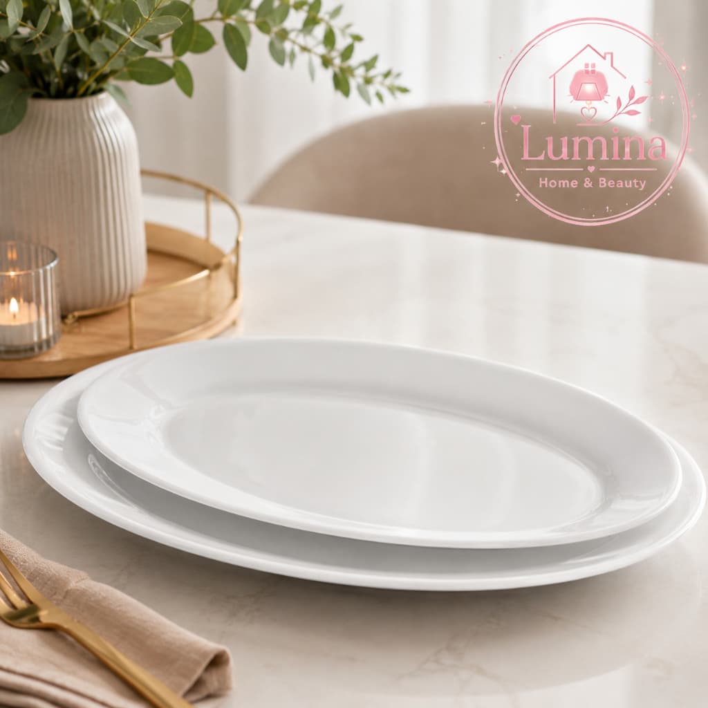 Conjunto 2 Pratos Ovais de Vidro Branco 35cm