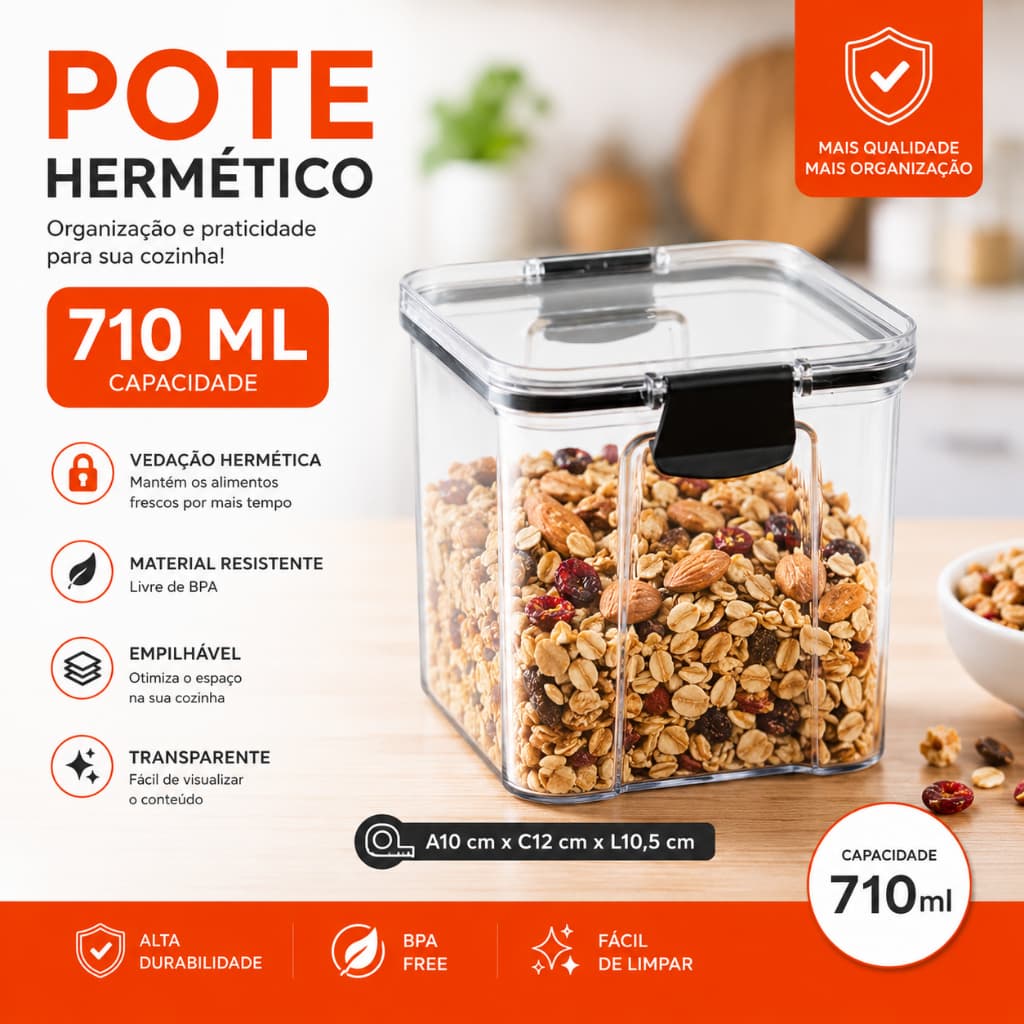 🥗 Kit Pote Hermético 710ml Transparente 🔒 Conserva Alimentos