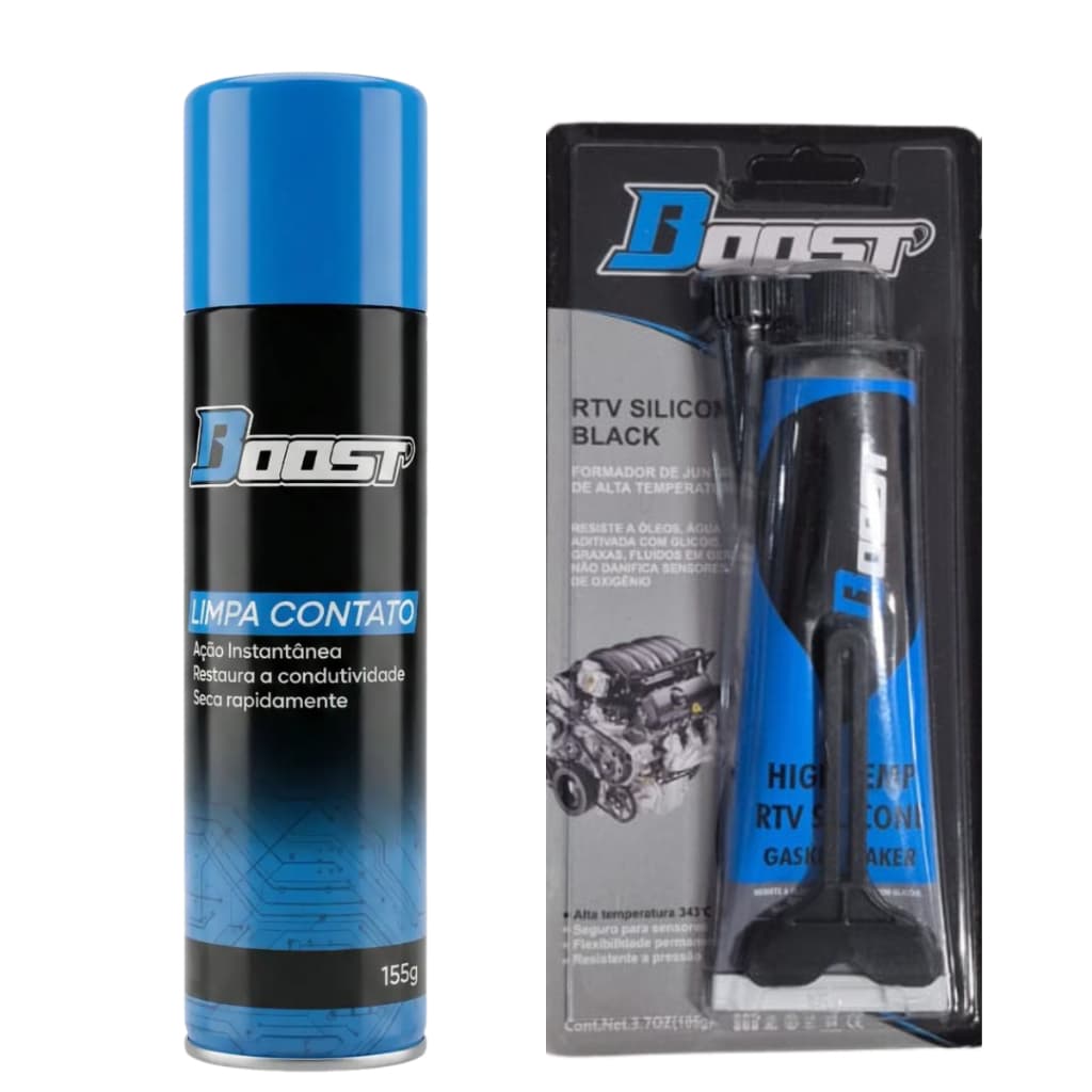 Kit Boost Limpa Contato Spray 250ml + Cola Silicone Alta Temperatura Forma Junta Combo Completo