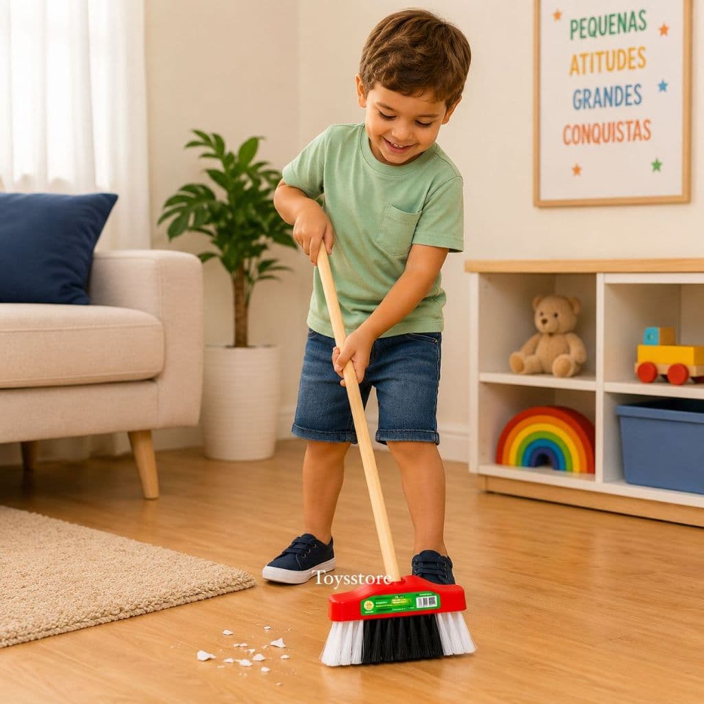 Kit 4 Vassouras Mini Infantil Brinquedo Educativo Para Limpeza Crianças Aprendizado