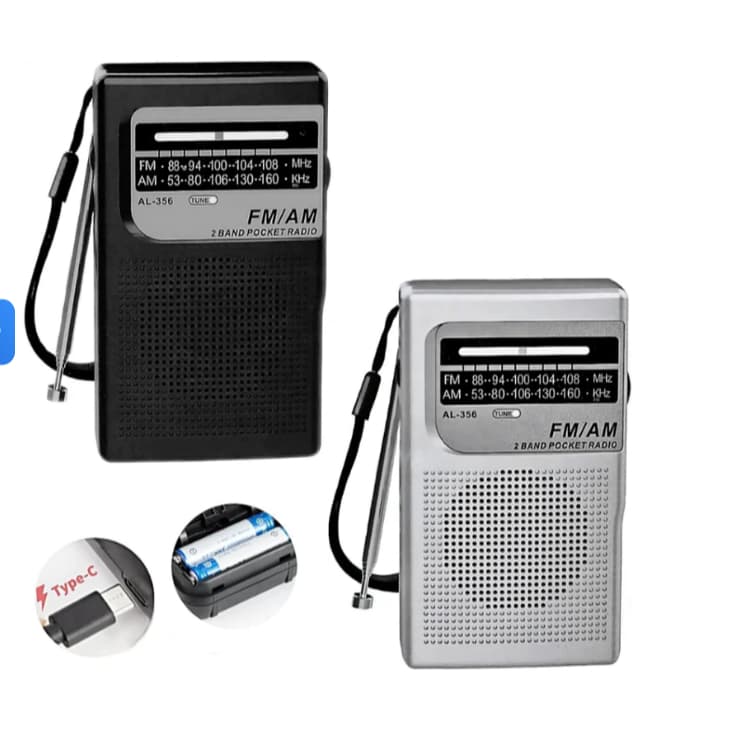 Mini Rádio Portátil AM FM Retrô com Bateria Recarregável e Pilha com Alça