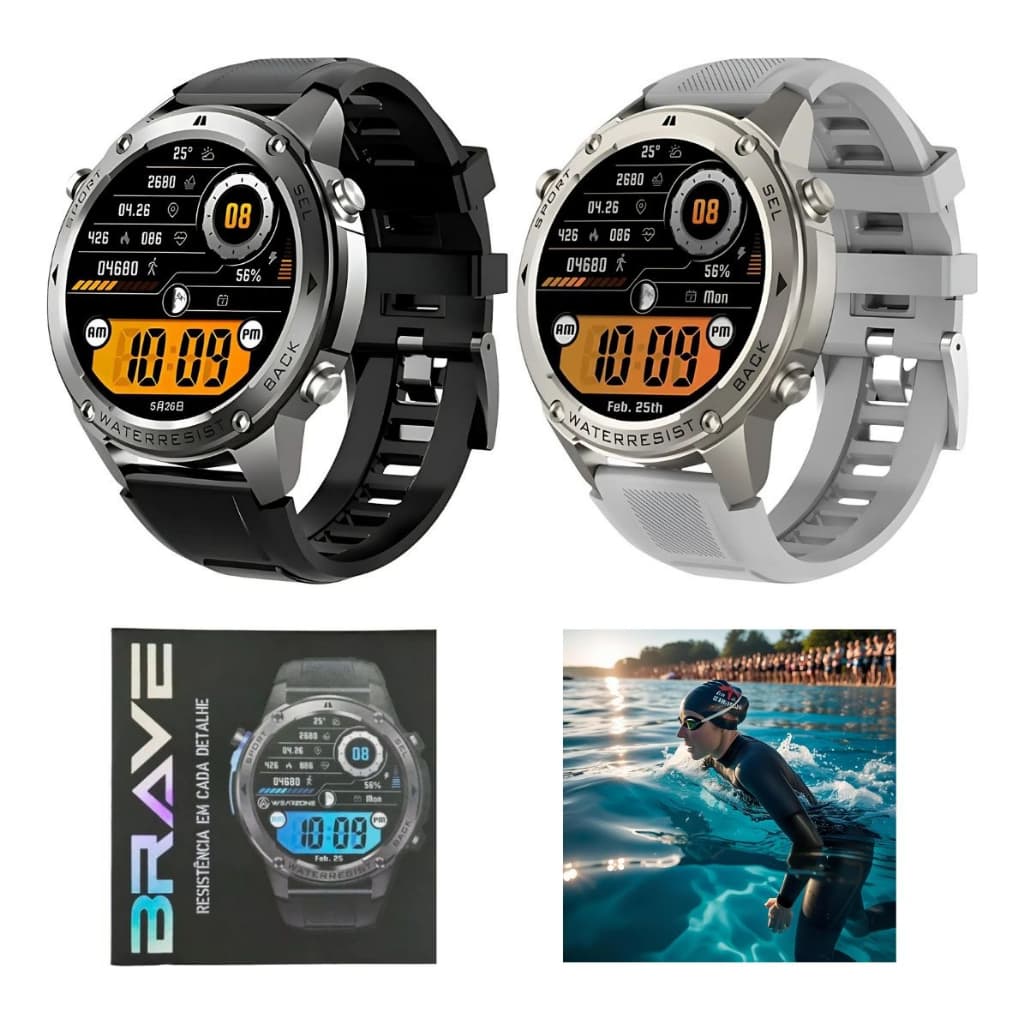 Smartwatch Brave Original Relogio Militar Náutico GPS Integrado conecta Strava  a prova dagua do mar