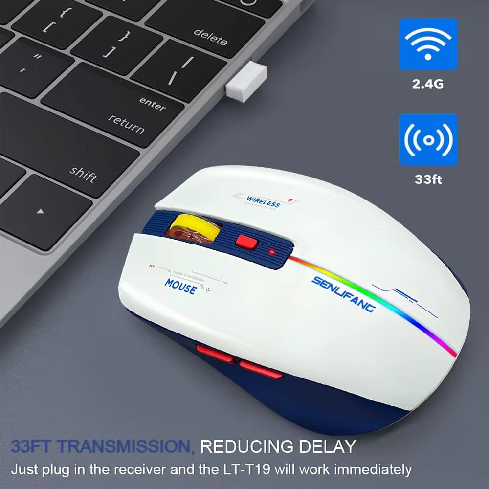 Mouse para jogos recarregável ergonômico USB 2.4G sem fio RGB Light