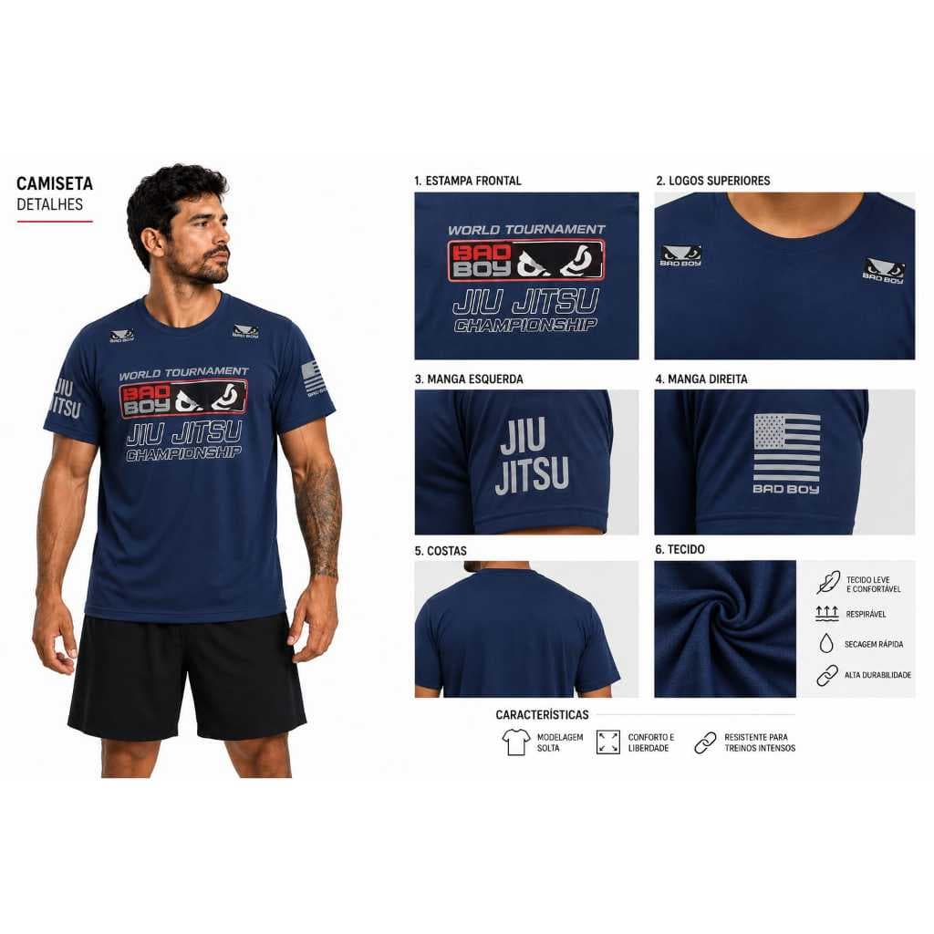 Camiseta Manga Curta  Masculina  BadBoy JIU JITSU com Estampa nas costas e manga Esportiva Confórtavel