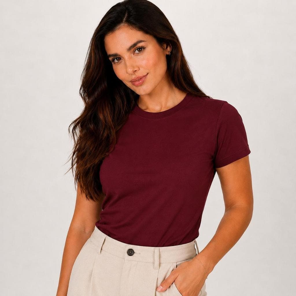 Blusa Feminina T-Shirt Básica Moda Casual 100% Algodão Justa Baby Look Manga Curta Lisa Camisa