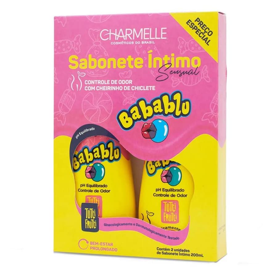 Kit 2 Unid. Sabonete Íntimo Tutti Frutti 200ml Cada | pH Equilibrado |  Charmelle