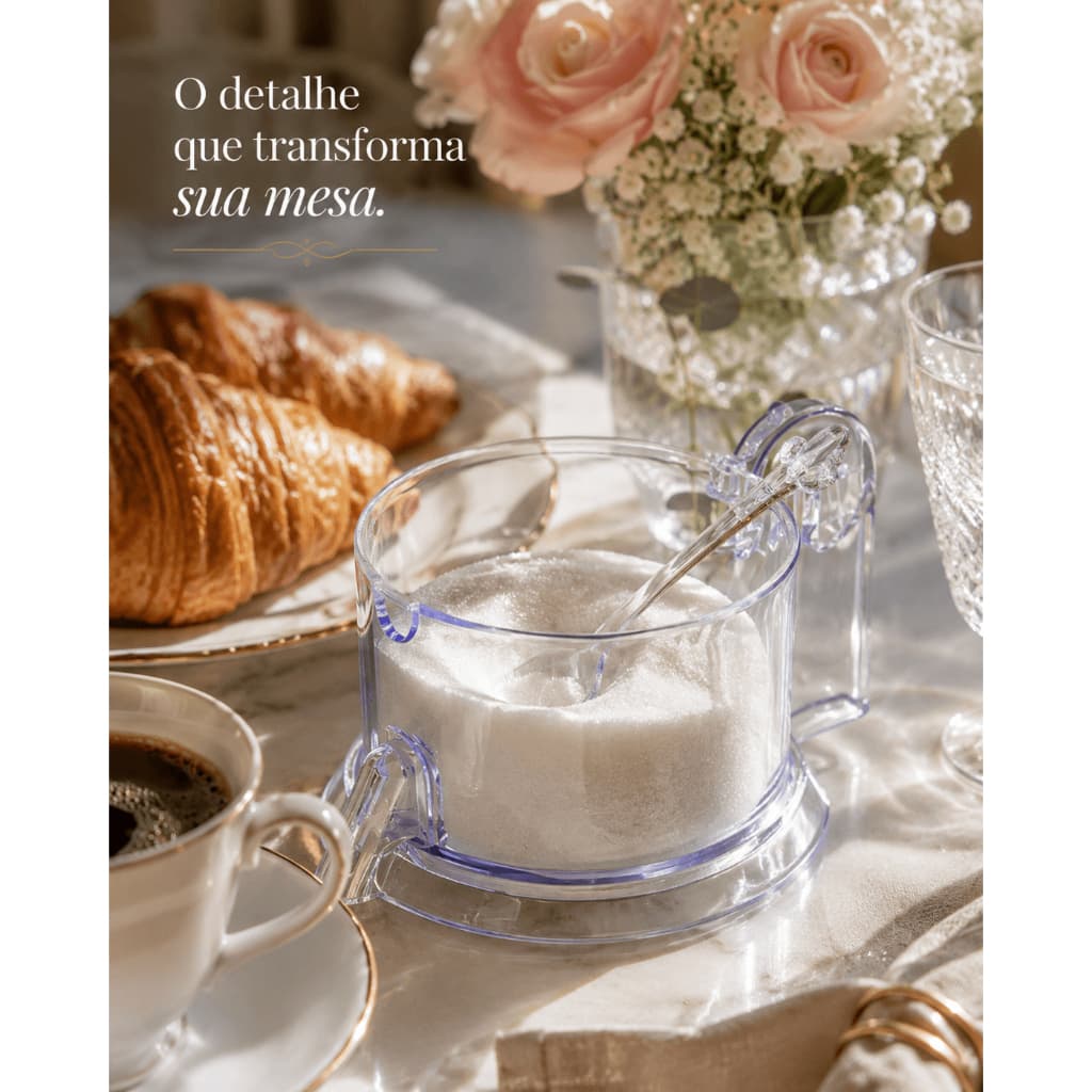 Porta Açúcar Cristal Transparente Luxo para Café Copa