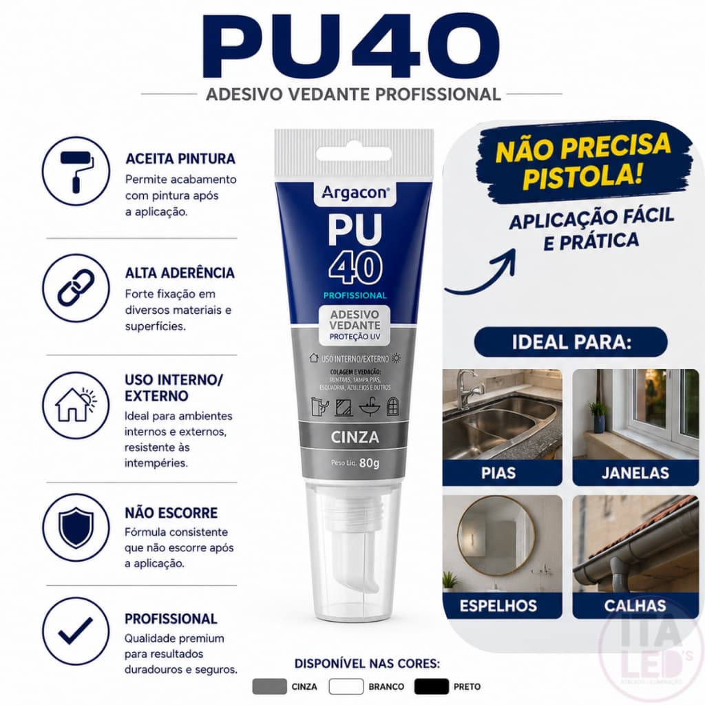 PU40 Adesivo Vedante Profissional 80g Cola Selante Multiuso Argacon Original