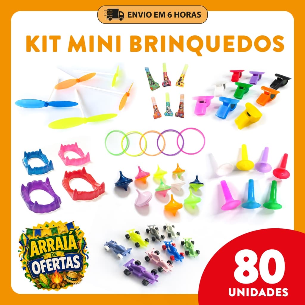 Kit 80 Mini Brinquedos (08 modelos) Prenda Festa Junina - Lembrancinhas Sacolinha Surpresa - Brindes