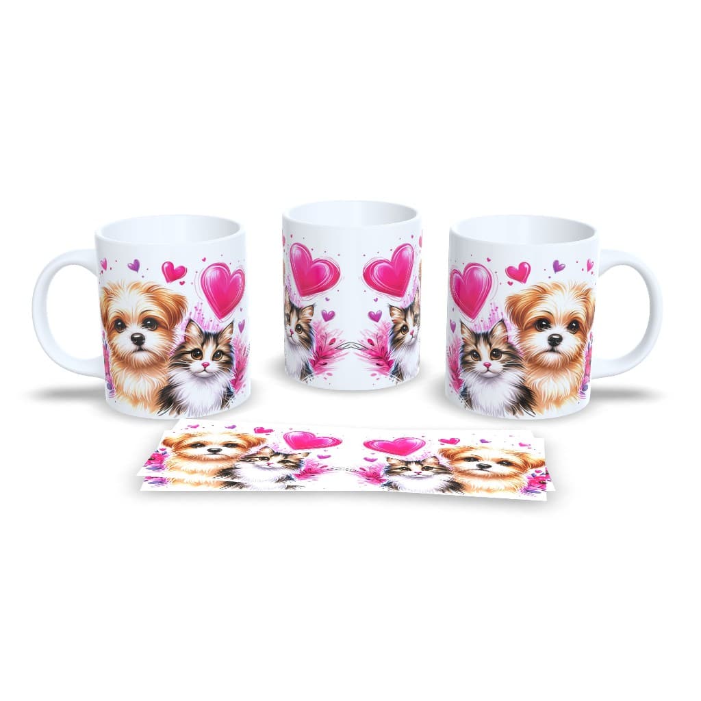 Caneca Sublimação Cachorro Lhasa Apso e Gatinho SRD + Chaveiro Articulado DOG17 - Sara Presentes