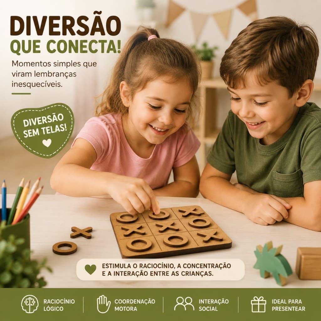Jogo da Velha MDF Infantil Educativo Brinquedo Montessori Lembracinha