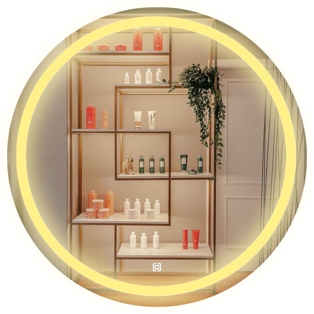Espelho Redondo 90x90 Grande Jateado com Led 3 tons Com Botao Touch Salao Barbearia