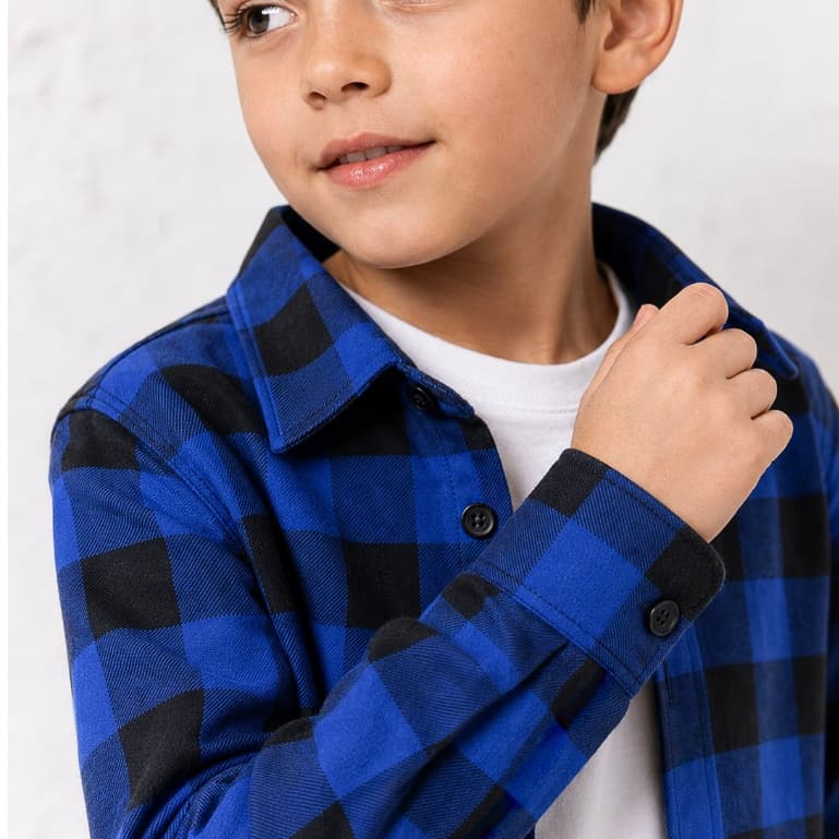 Camisa Infantil Xadrez Azul e Preta Menino Manga Longa Festa Junina Passeio Social Tam 2 a 10