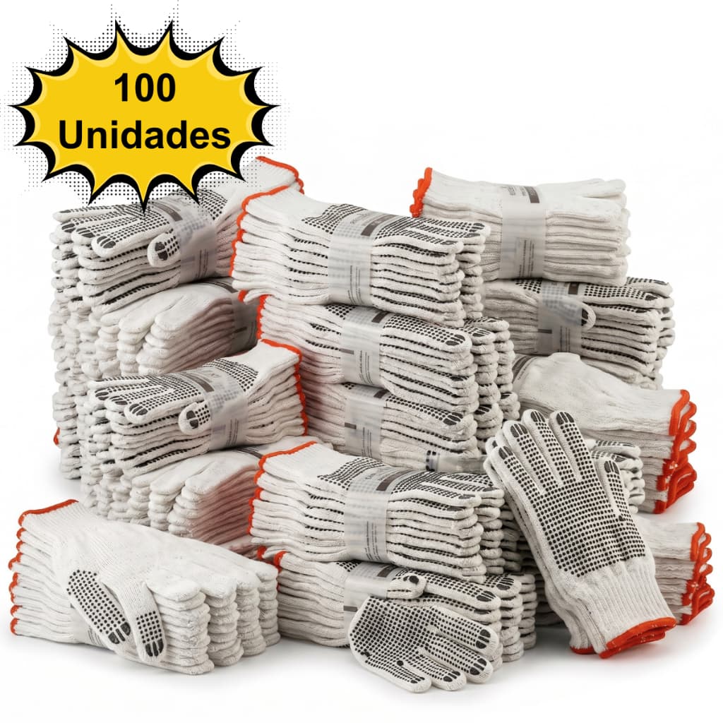 Kit 100 Luva de Malha 4 Fios Pigmentada Antiderrapante Reforçada Pedreiro Aderencia Confortavél