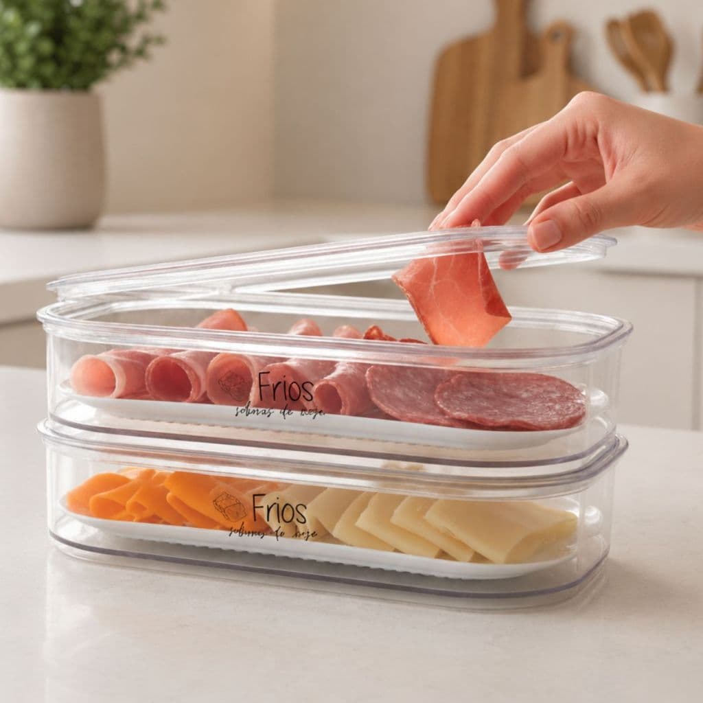 Porta Frios com Tampa Hermético 1L Para Queijo Presunto Pote Mantimentos Acrílico