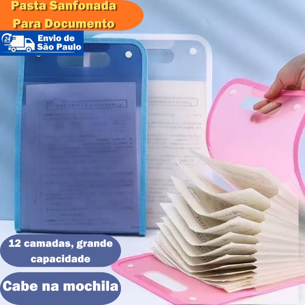 Pasta Sanfonada Para Documento Com 12 Divisórias E Pasta Prancheta Tamanho A4 Escritório Escolar