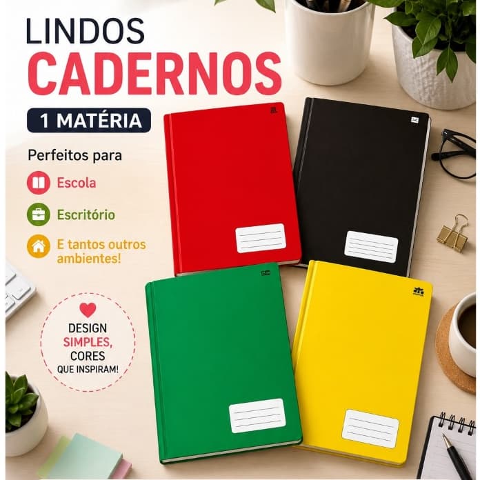 Caderno de1 Matéria Capa Dura Costurado p/ Escola, Escritório, Trabalho, Casa, Universidade 96 folha