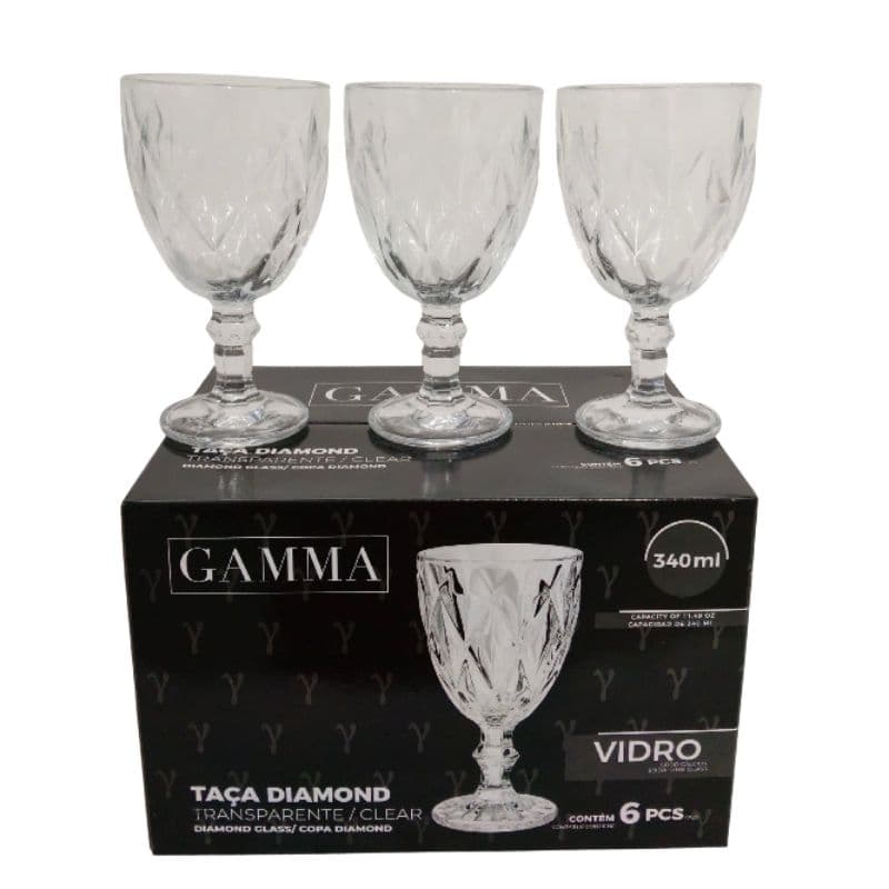 Taça de vidro kit com 6 Diamante 💎 340 ml