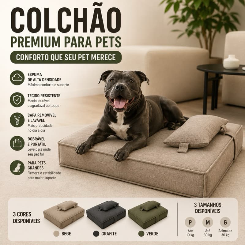 Colchão Cama Pet Premium Impermeável Lavável Com Almofada Para Cães Grandes e Pequenos