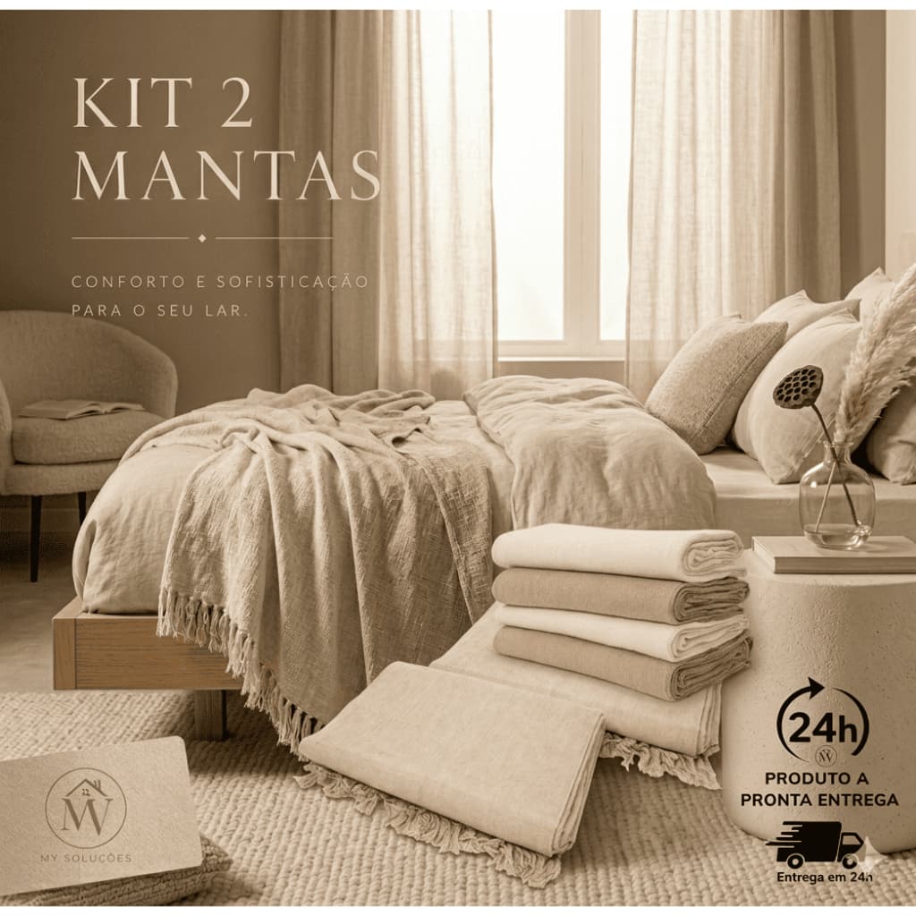 Kit 2 Mantas Decorativas 2,10x1,20m Super Luxuoso 100% Algodão Macio e Confortável para Sofá ou Cama