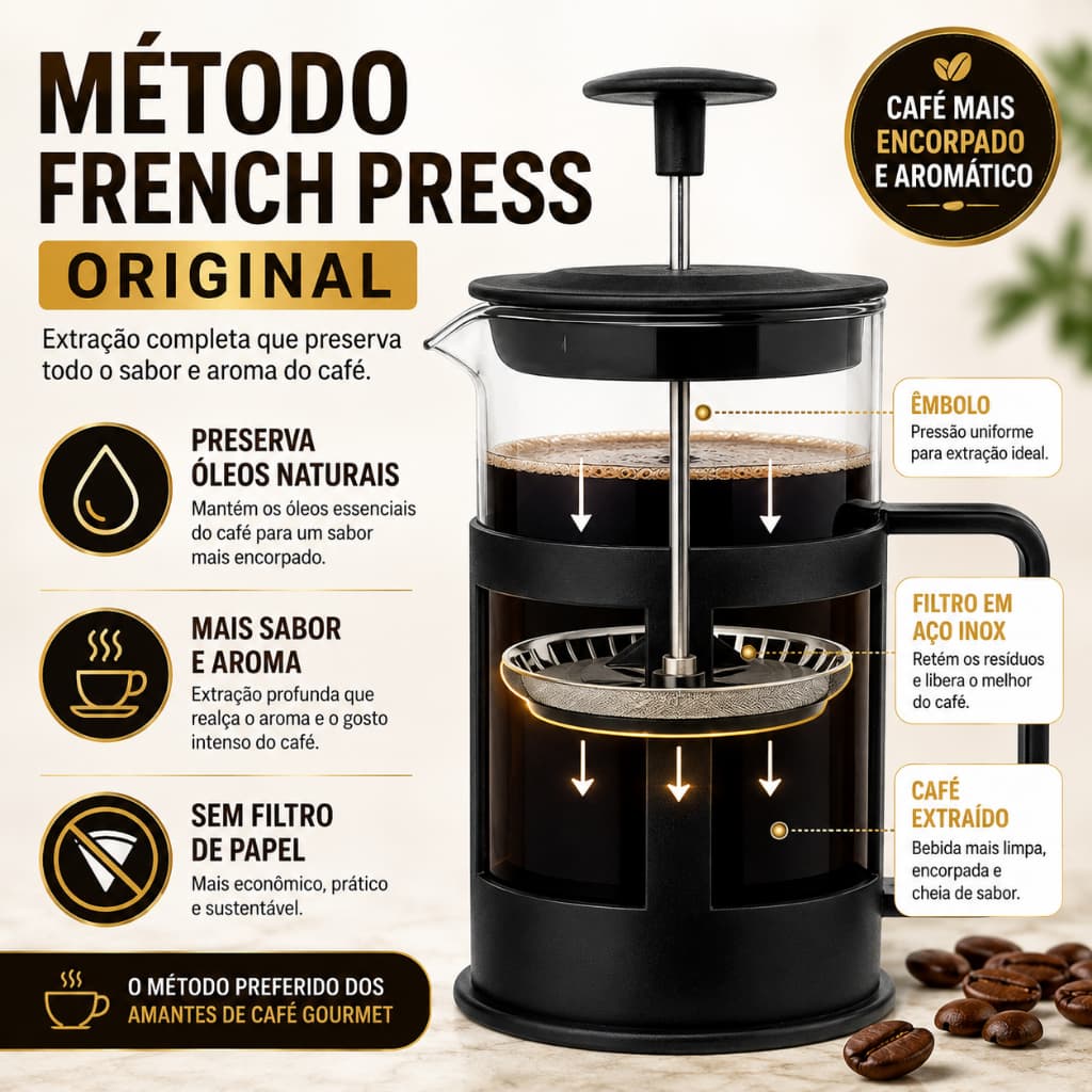 Cafeteira Prensa Francesa 350ml French Press Vidro Inox Para Café Gourmet e Chá MO-AK-55