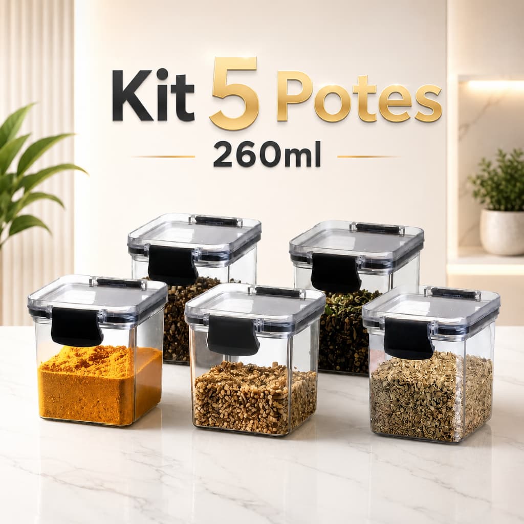Kit 05 Porta Tempero Pote Hermético 260ml Cozinha Empilhável