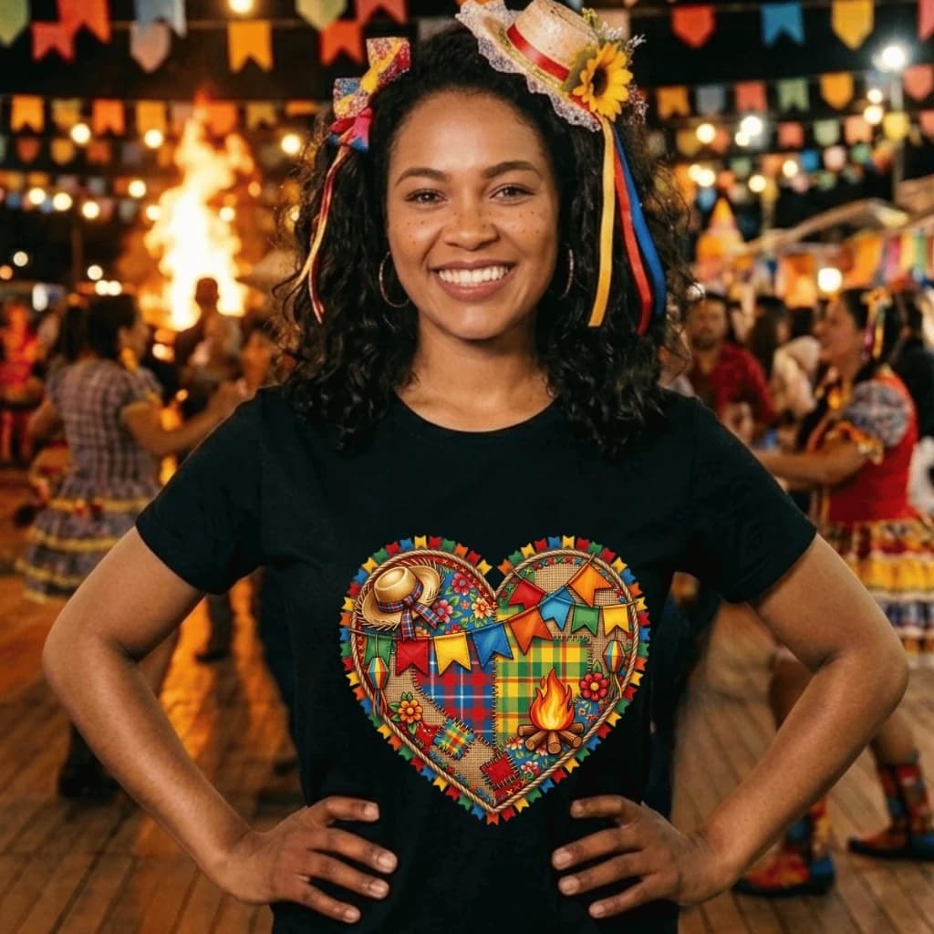 Camiseta Personalizada festa junina Coração Junino - 100% Algodão - Conforto e Estilo - Unissex