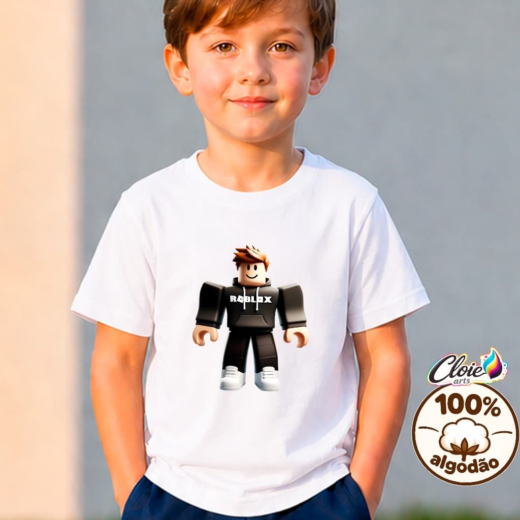 Camiseta Infantil 100% Algodão Roblox Style Jogos Robux Moderno Video Game Blusa Ideal Para Presentear  ótima Qualidade.