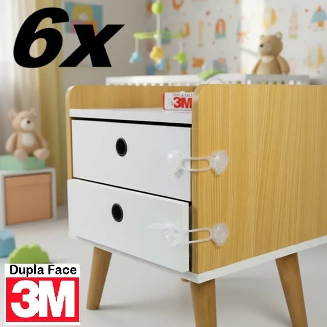 Kit 6 Travas Gaveta Transparente Segurança Bebê - Dupla Face 3M